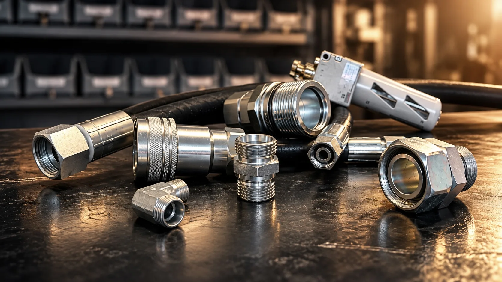 fotografie hydraulické hadice a kovových spojek