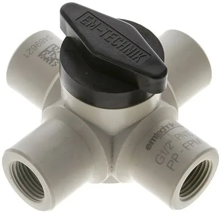 KH 124 D PP, 4cestný kulový kohout, PP, G 1/2", PN 10, průchozí díra