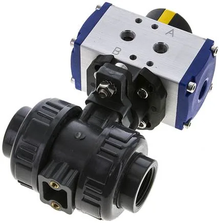 KH 34 PVCEP P, Pneumatický kulový kohout z PVC, Rp 3/4", dvojčinný, vnitřní závit, těsnění EPDM