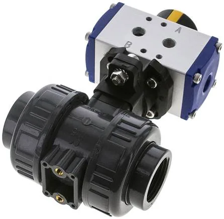 KH 10 PVCEP P, Pneumatický kulový kohout z PVC, Rp 1", dvojčinný, vnitřní závit, těsnění EPDM