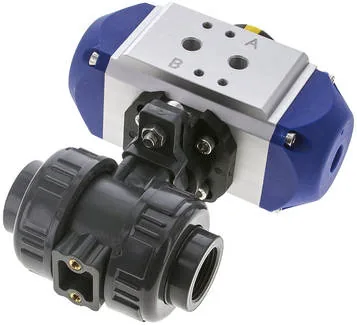 KH 34 PVCEP P FS, Pneumatický kulový kohout z PVC, Rp 3/4", Pružina – zavírající, vnitřní závit, těsnění EPDM