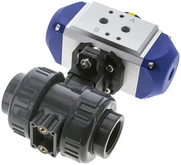 KH 10 PVCEP P FS, Pneumatický kulový kohout z PVC, Rp 1", Pružina – zavírající, vnitřní závit, těsnění EPDM