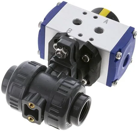 PVCKH 20 EP P, Pneumatický kulový kohout z PVC, 20 mm, dvojčinný, Lepicí pouzdro, těsnění EPDM