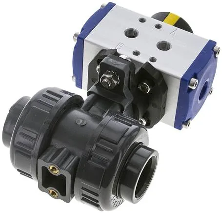 PVCKH 25 EP P, Pneumatický kulový kohout z PVC, 25 mm, dvojčinný, Lepicí pouzdro, těsnění EPDM
