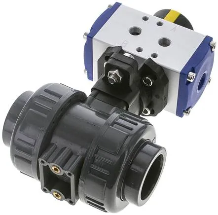 PVCKH 32 EP P, Pneumatický kulový kohout z PVC, 32 mm, dvojčinný, Lepicí pouzdro, těsnění EPDM