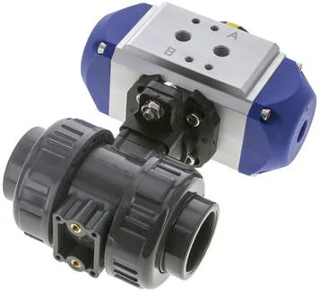 PVCKH 32 EP P FS, Pneumatický kulový kohout z PVC, 32 mm, Pružina – zavírající, Lepicí pouzdro, těsnění EPDM