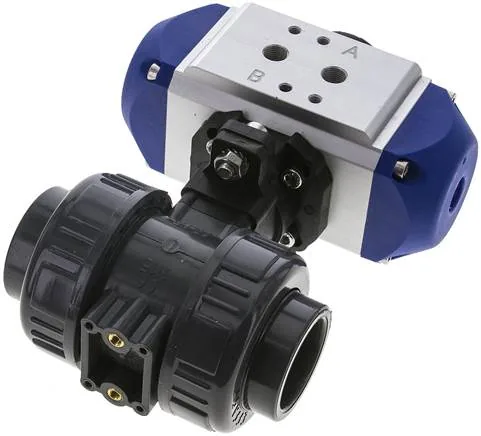 PVCKH 32 EP P FO, Pneumatický kulový kohout z PVC, 32 mm, Pružina – otevírající, Lepicí pouzdro, těsnění EPDM