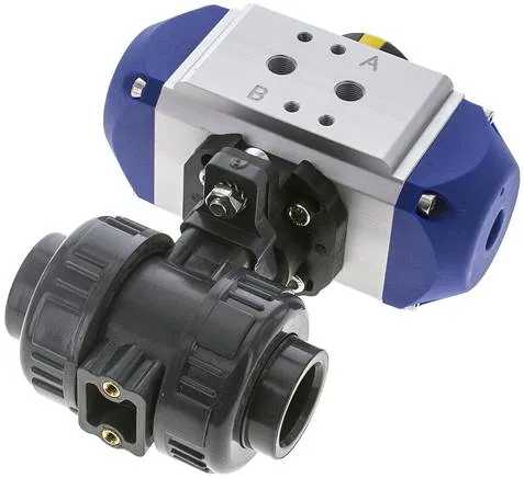 PVCKH 25 FK P FS, Pneumatický kulový kohout z PVC, 25 mm, Pružina – zavírající, Lepicí pouzdro, těsnění FKM