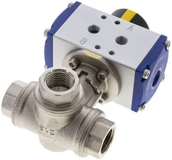 KH 3/12 T4 P, Pneumatický 3cestný kulový kohout, (T4), dvojčinný, G 1/2", MS