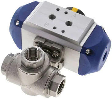 KH 3/12 T4 P ES, Pneumatický 3cestný kulový kohout, (T4), dvojčinný, G 1/2", ES