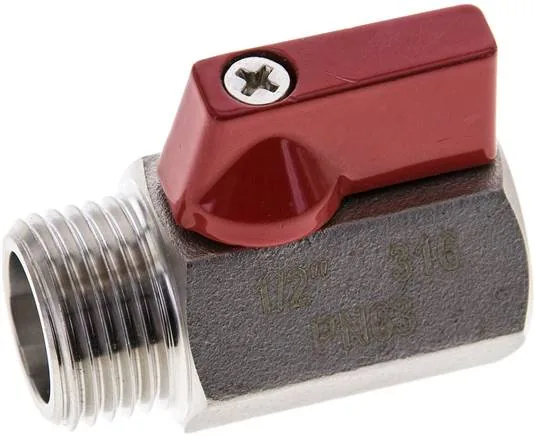 KH 12 MKIA ES E, Kulový kohout z nerezové oceli miniaturní G 1/2" vnitřní závit/Vnější závit, PN 63