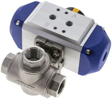 KH 3/12 L PE ES, Pneumatický 3cestný kulový kohout, (L), jednočinný, G 1/2", ES