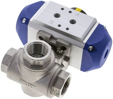 KH 3/34 L PE ES, Pneumatický 3cestný kulový kohout, (L), jednočinný, G 3/4", ES