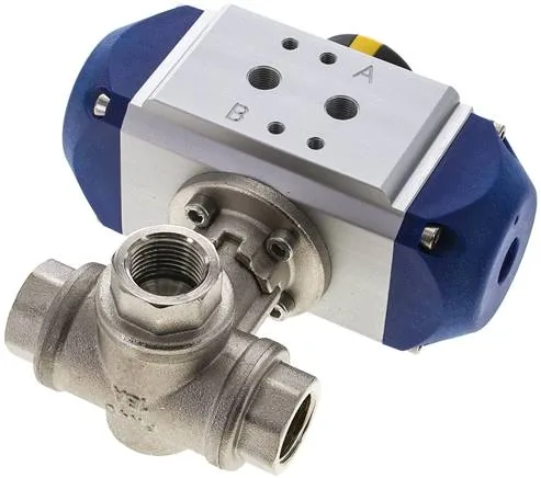 KH 3/12 T1 PE, Pneumatický 3cestný kulový kohout, (T1), jednočinný, G 1/2", MS