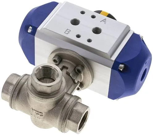 KH 3/12 T3 PE, Pneumatický 3cestný kulový kohout, (T3), jednočinný, G 1/2", MS