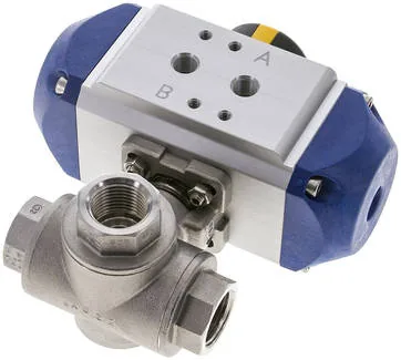 KH 3/12 T1 PE ES, Pneumatický 3cestný kulový kohout, (T1), jednočinný, G 1/2", ES