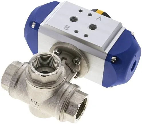 KH 3/34 T3 PE, Pneumatický 3cestný kulový kohout, (T3), jednočinný, G 3/4", MS