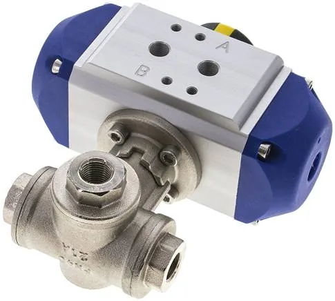 KH 3/14 L PE, Pneumatický 3cestný kulový kohout, (L), jednočinný, G 1/4", MS