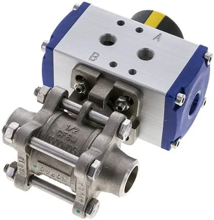 KH 12 P ES-AS, Pneumatický kulový kohout z nerezové oceli, 21,3 mm, dvojčinný