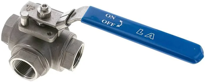 KH 3/10 L ES, 3cestný kulový ventil z nerezové oceli, Otvor L, G 1", 0 až 63 bar