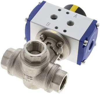 KH 3/12 L P, Pneumatický 3cestný kulový kohout, (L), dvojčinný, G 1/2", MS