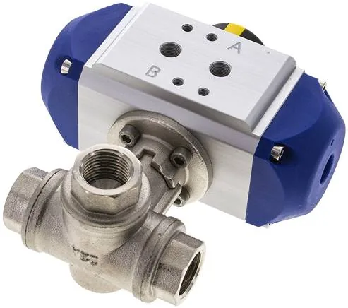 KH 3/12 L PE, Pneumatický 3cestný kulový kohout, (L), jednočinný, G 1/2", MS