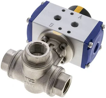 KH 3/12 T1 P, Pneumatický 3cestný kulový kohout, (T1), dvojčinný, G 1/2", MS