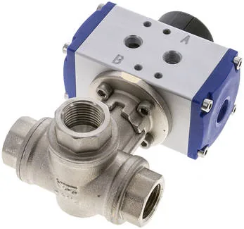 KH 3/12 T2 P, Pneumatický 3cestný kulový kohout, (T2), dvojčinný, G 1/2", MS