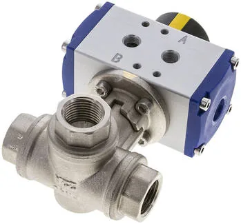 KH 3/12 T3 P, Pneumatický 3cestný kulový kohout, (T3), dvojčinný, G 1/2", MS