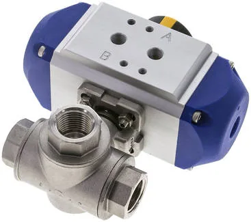 KH 3/12 T3 P ES, Pneumatický 3cestný kulový kohout, (T3), dvojčinný, G 1/2", ES