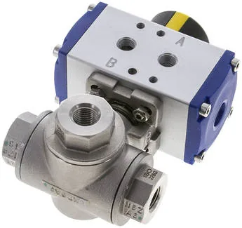KH 3/14 L P ES, Pneumatický 3cestný kulový kohout, (L), dvojčinný, G 1/4", ES