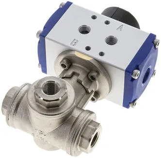 KH 3/14 T2 P, Pneumatický 3cestný kulový kohout, (T2), dvojčinný, G 1/4", MS