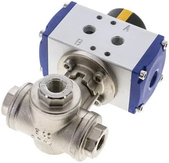 KH 3/14 T3 P, Pneumatický 3cestný kulový kohout, (T3), dvojčinný, G 1/4", MS