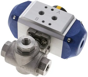 KH 3/14 T3 P ES, Pneumatický 3cestný kulový kohout, (T3), dvojčinný, G 1/4", ES