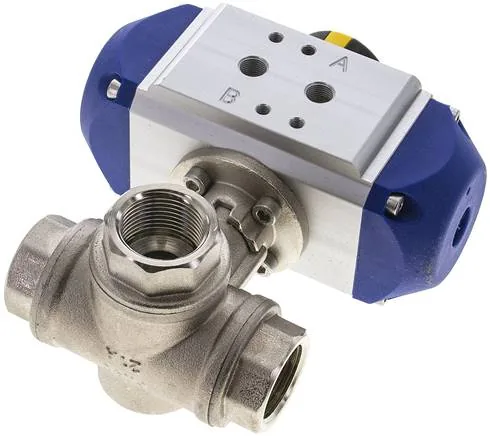 KH 3/34 L PE, Pneumatický 3cestný kulový kohout, (L), jednočinný, G 3/4", MS
