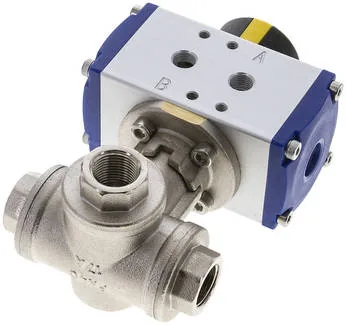 KH 3/38 L P, Pneumatický 3cestný kulový kohout, (L), dvojčinný, G 3/8", MS