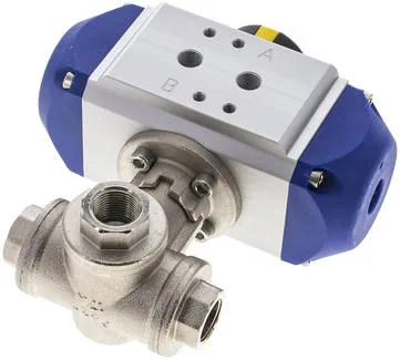 KH 3/38 L PE, Pneumatický 3cestný kulový kohout, (L), jednočinný, G 3/8", MS