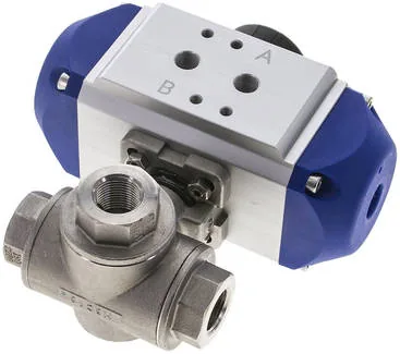 KH 3/38 T2 P ES, Pneumatický 3cestný kulový kohout, (T2), dvojčinný, G 3/8", ES