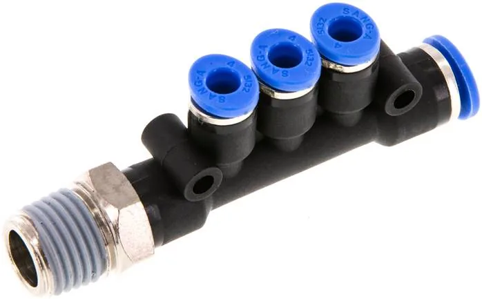 IQST3 1464, Nástrčný vícenásobný rozdělovač R 1/4"-6 mm-4 mm, IQS standard