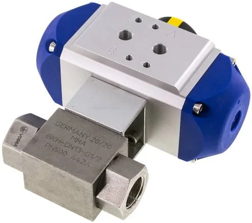 KH 12 HD P ES, Pneumatický vysokotlaký kulový kohout, dvojčinný, G 1/2", Nerezová ocel 1.4571