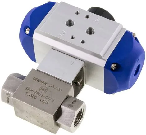 KH 12 HD P FO ES, Pneumatický vysokotlaký kulový kohout, Pružina – otevírající, G 1/2", Nerezová ocel 1.4571
