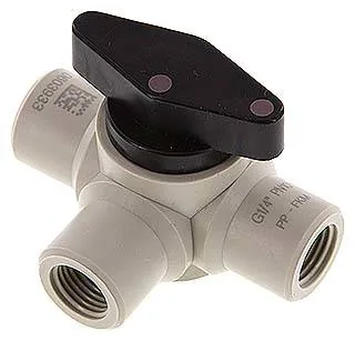 KH 143 H PP, 3cestný kulový kohout, Polypropylen, G 1/4", PN 10, otvor L (Horizontální)