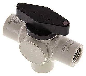 KH 143 V PP, 3cestný kulový kohout, Polypropylen, G 1/4", PN 10, otvor L (svisle)