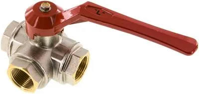 KH 3/10 L MS, 3cestný kulový ventil z mosazi, Otvor L, G 1", -0,9 až 45 bar