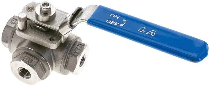 KH 3/14 L ES, 3cestný kulový ventil z nerezové oceli, Otvor L, G 1/4", 0 až 63 bar