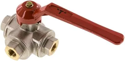 KH 3/14 T MS, 3cestný kulový ventil z mosazi, Otvor T, G 1/4", -0,9 až 55 bar