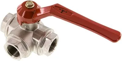 KH 3/34 T MS, 3cestný kulový ventil z mosazi, Otvor T, G 3/4", -0,9 až 50 bar