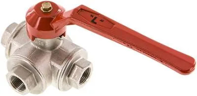 KH 3/38 L MS, 3cestný kulový ventil z mosazi, Otvor L, G 3/8", -0,9 až 55 bar