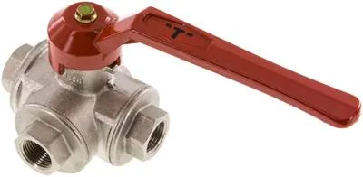 KH 3/38 T MS, 3cestný kulový ventil z mosazi, Otvor T, G 3/8", -0,9 až 55 bar