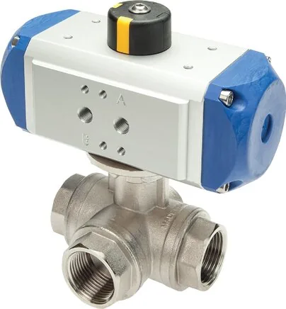 KH 3/10 T2 P, Pneumatický 3cestný kulový kohout, (T2), dvojčinný, G 1", MS